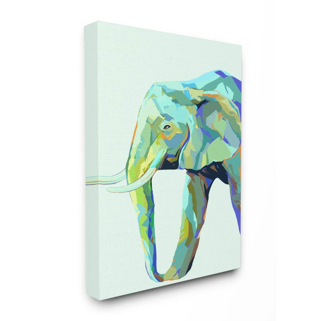 Stupell Industries Elephant Abstract Shapes Blue Green Animal Design Canvas Wall Art